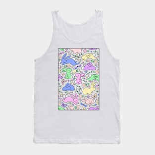 Neon Pastel Bunny Rabbits with Spring Flora Tank Top